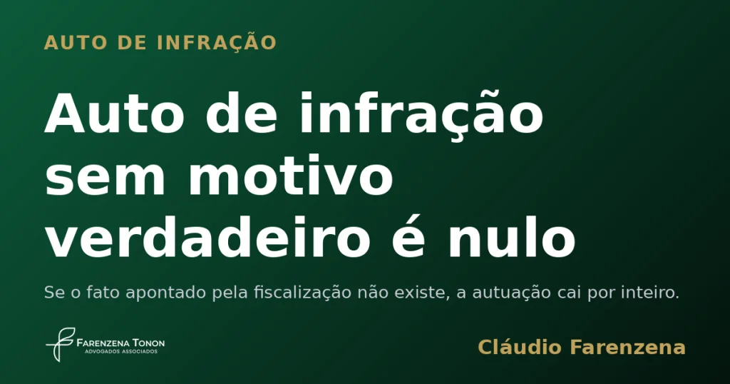 Capa do informe sobre auto de infração sem motivo verdadeiro declarado nulo, informe do escritório Farenzena Tonon Advogados